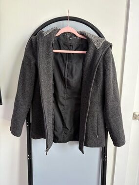 Charcoal Wool Blend Hooded Jacket